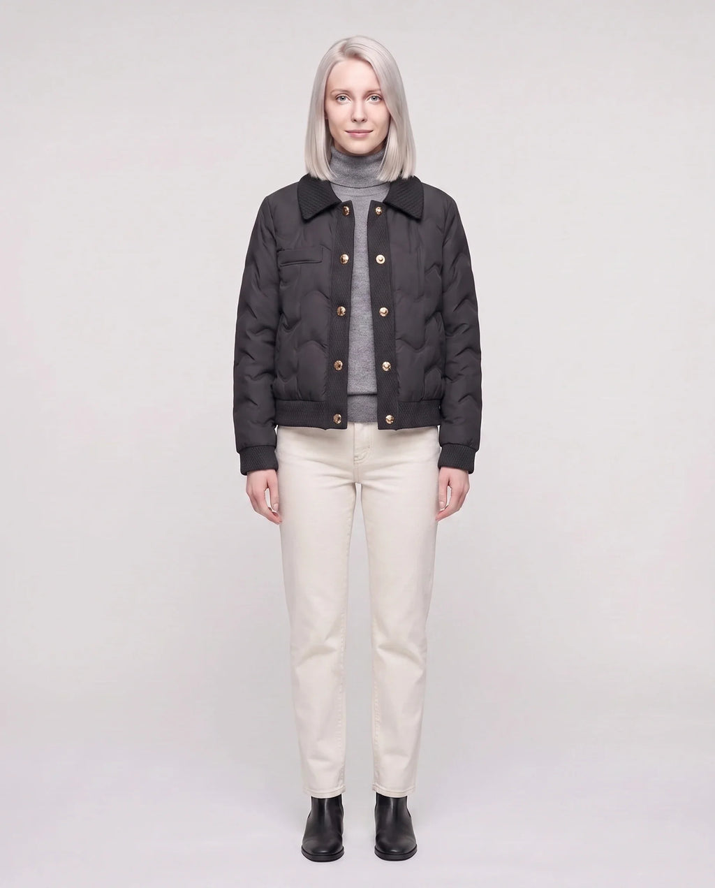 Veste matelassée courte à col tricot
