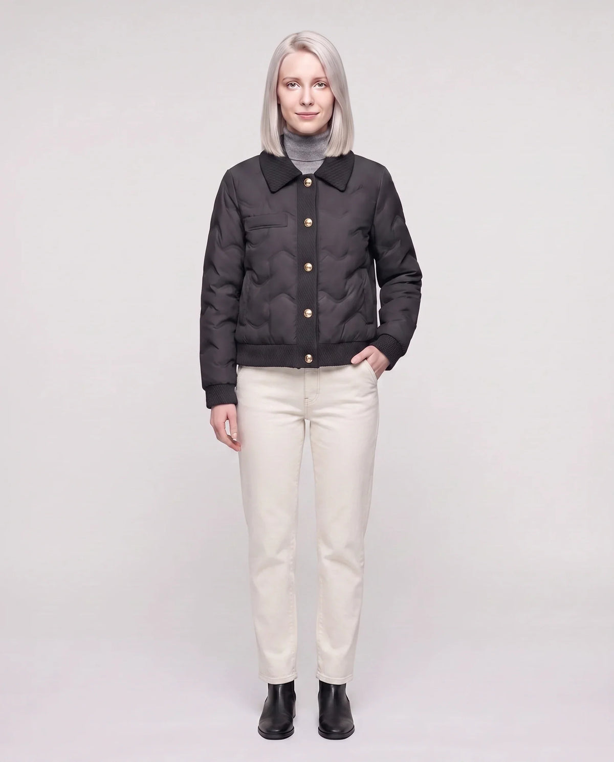 Veste matelassée courte à col tricot