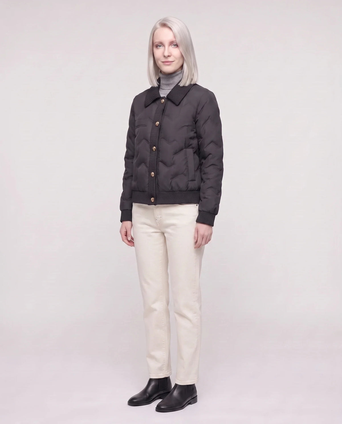 Veste matelassée courte à col tricot