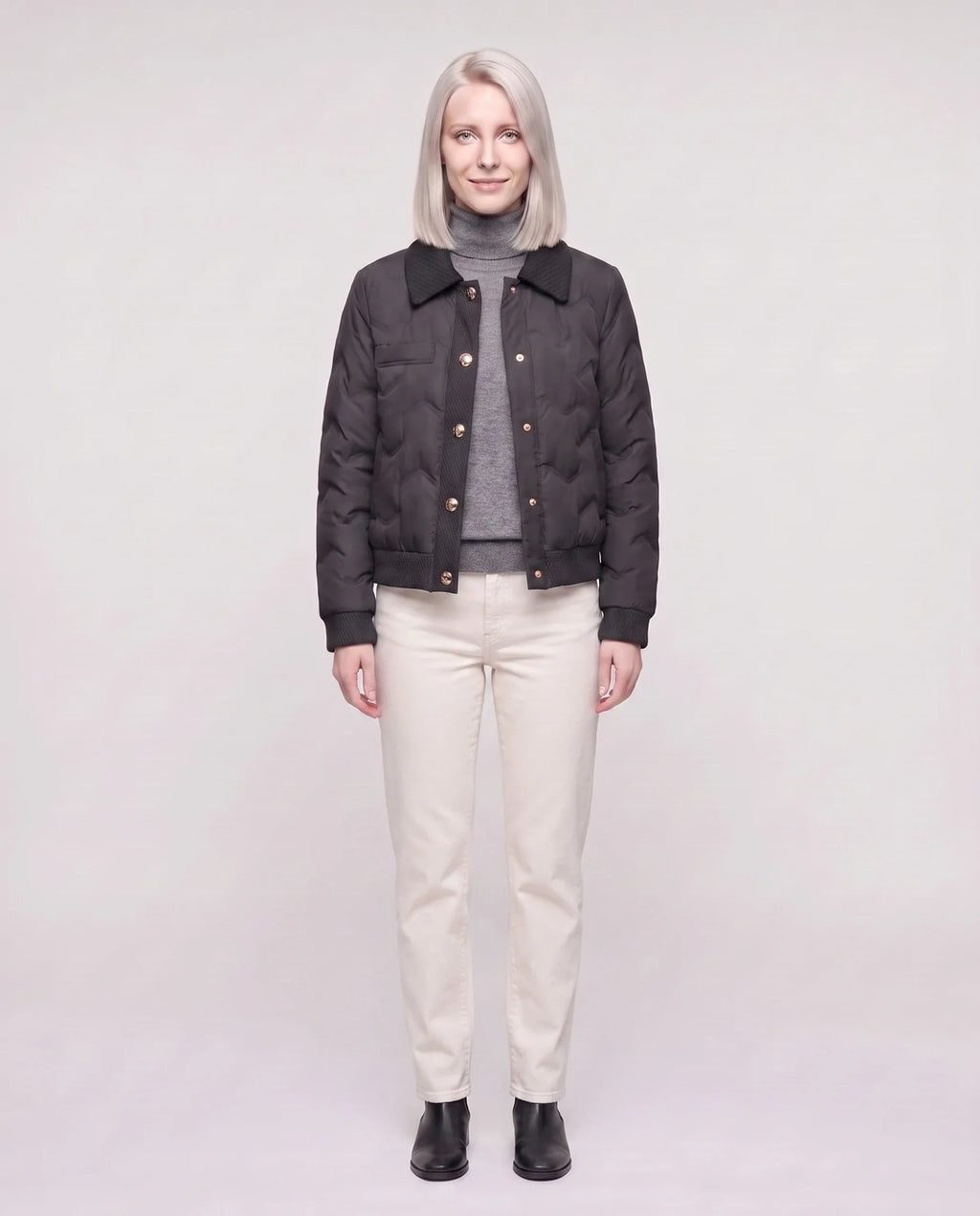 Veste matelassée courte à col tricot