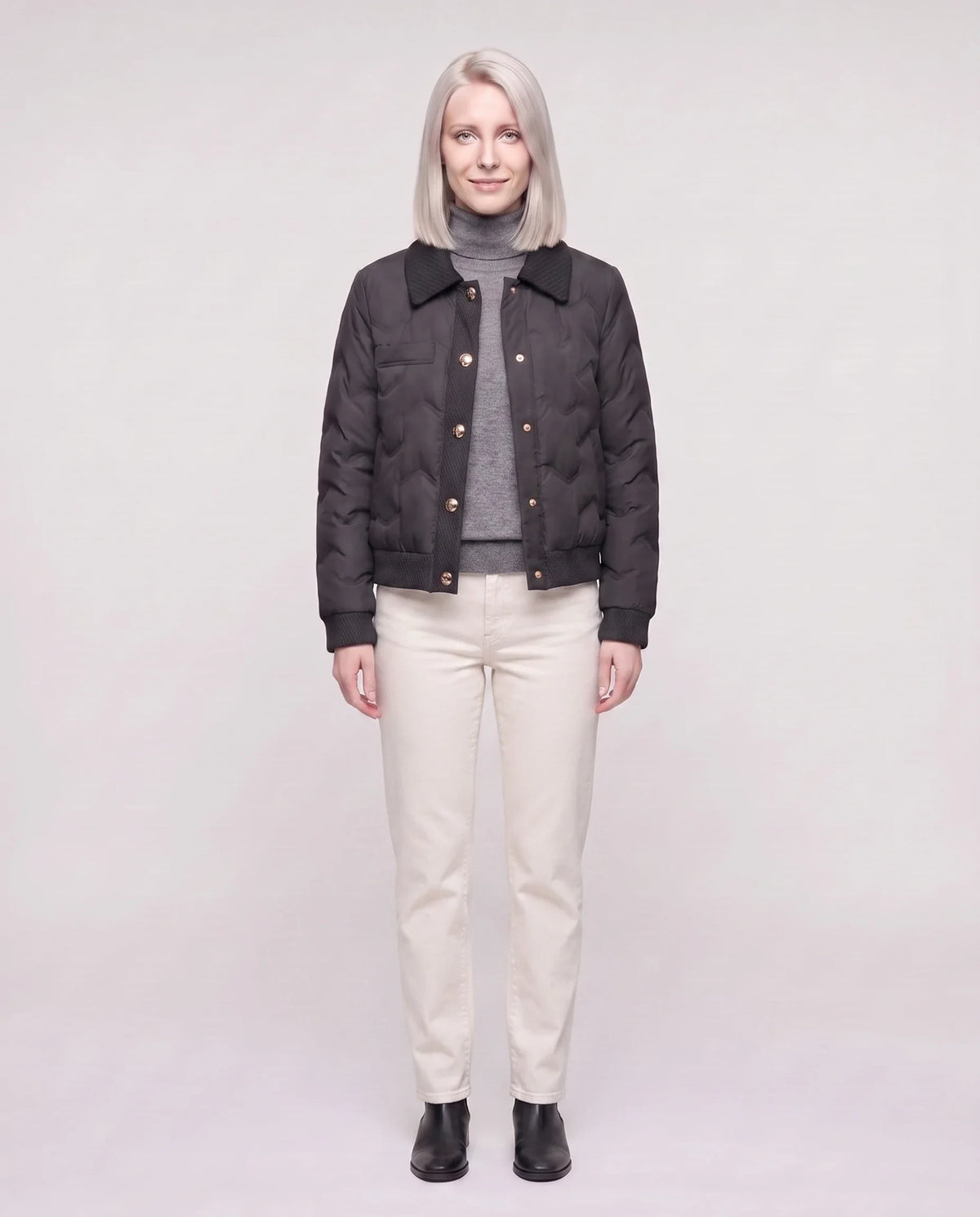 Veste matelassée courte à col tricot