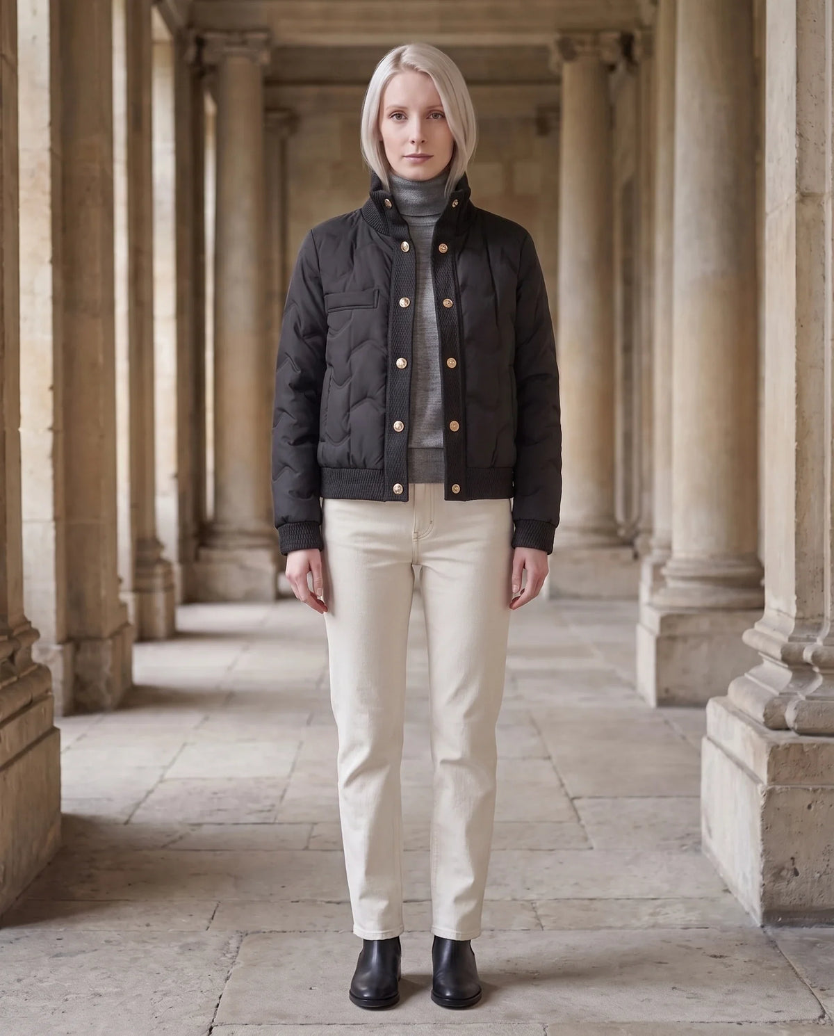 Veste matelassée courte à col tricot
