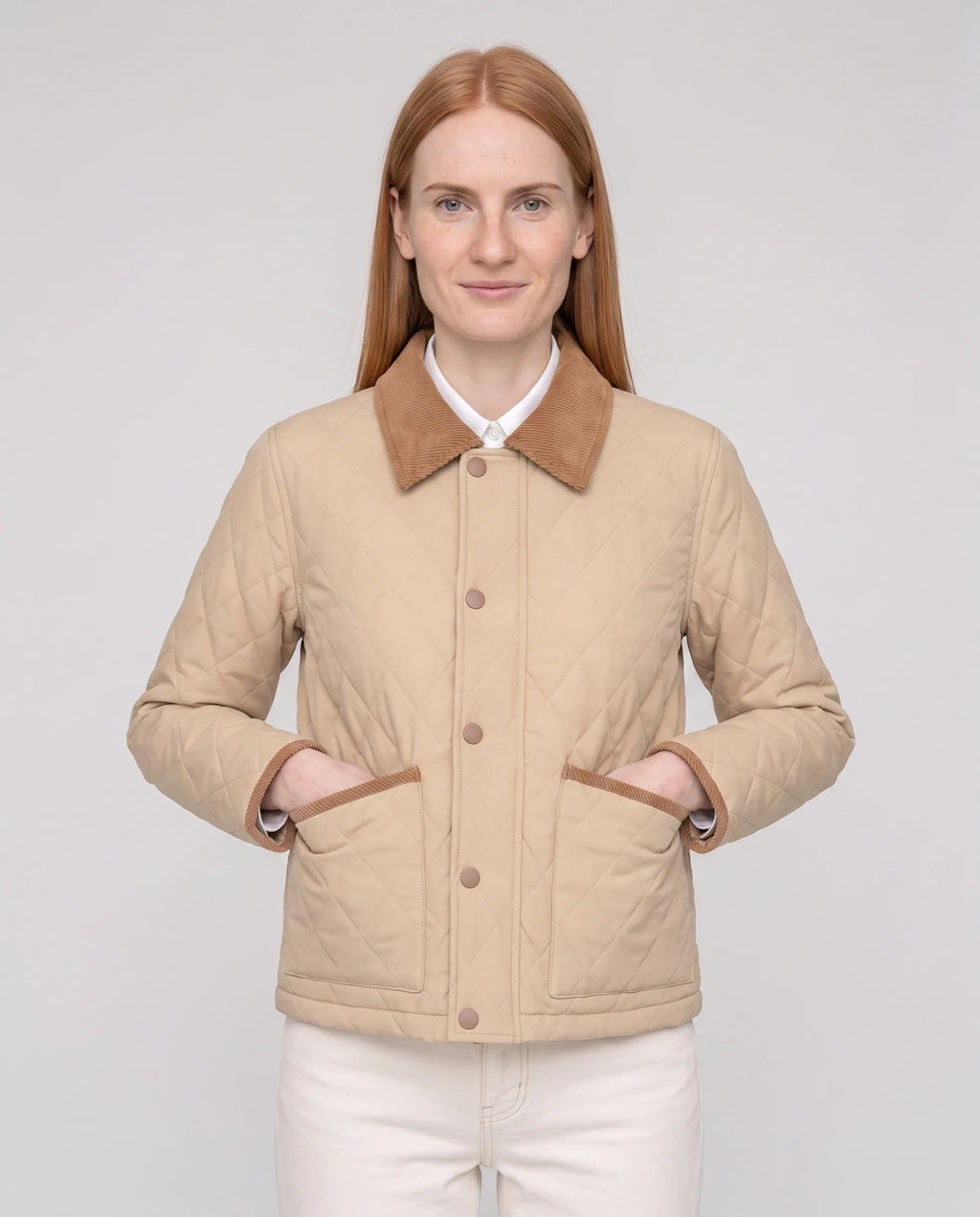Veste matelassée courte à col velours côtelé