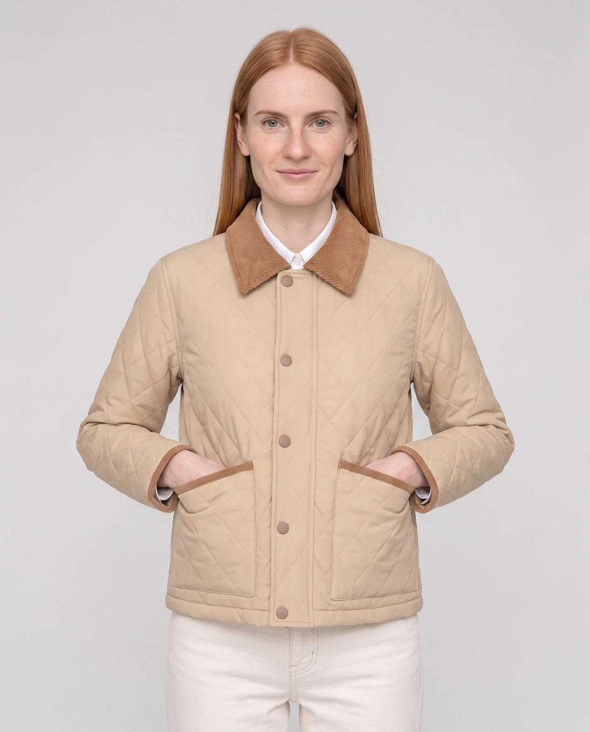 Veste matelassée courte à col velours côtelé