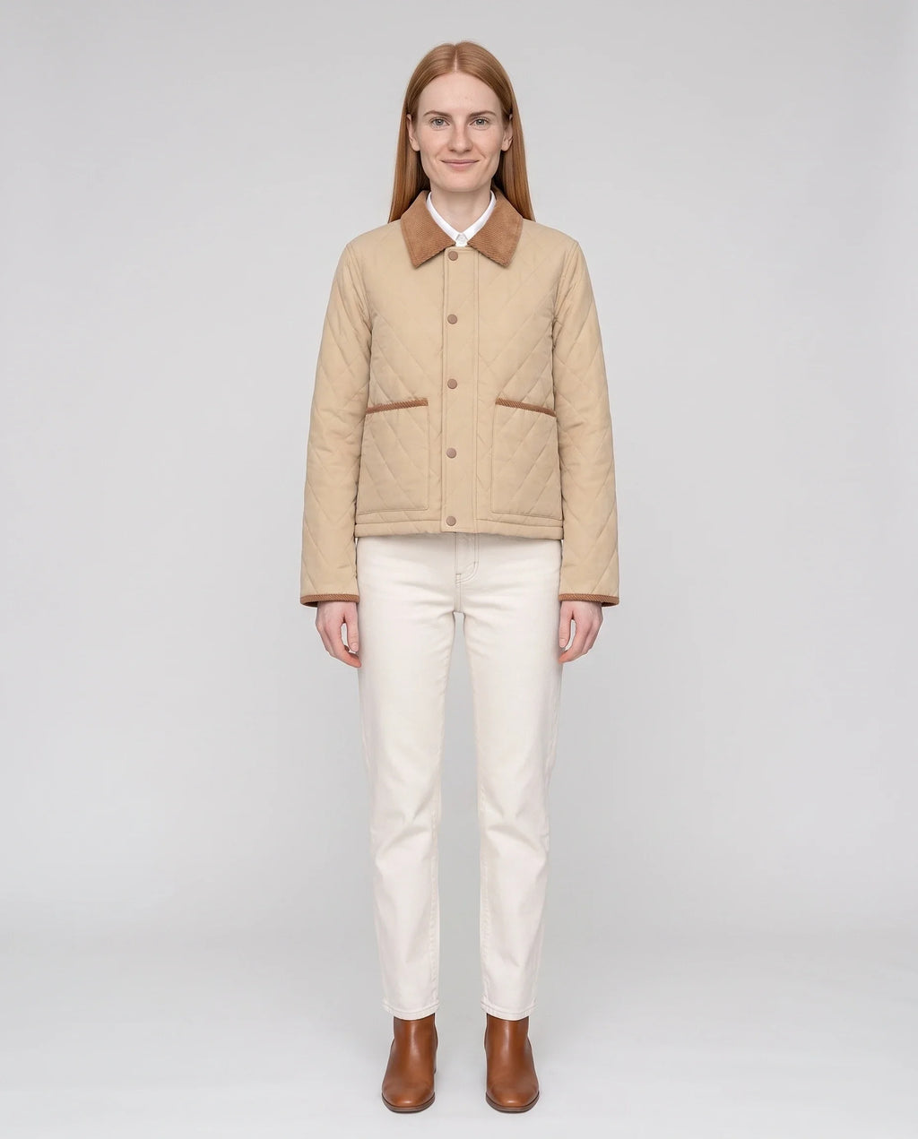 Veste matelassée courte à col velours côtelé