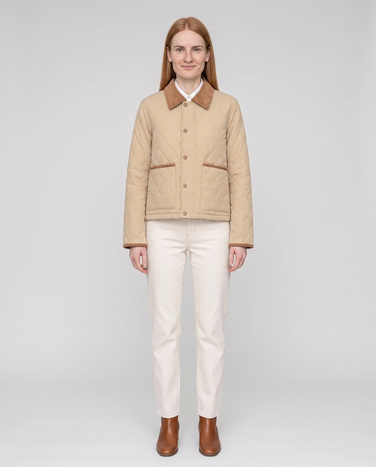 Veste matelassée courte à col velours côtelé