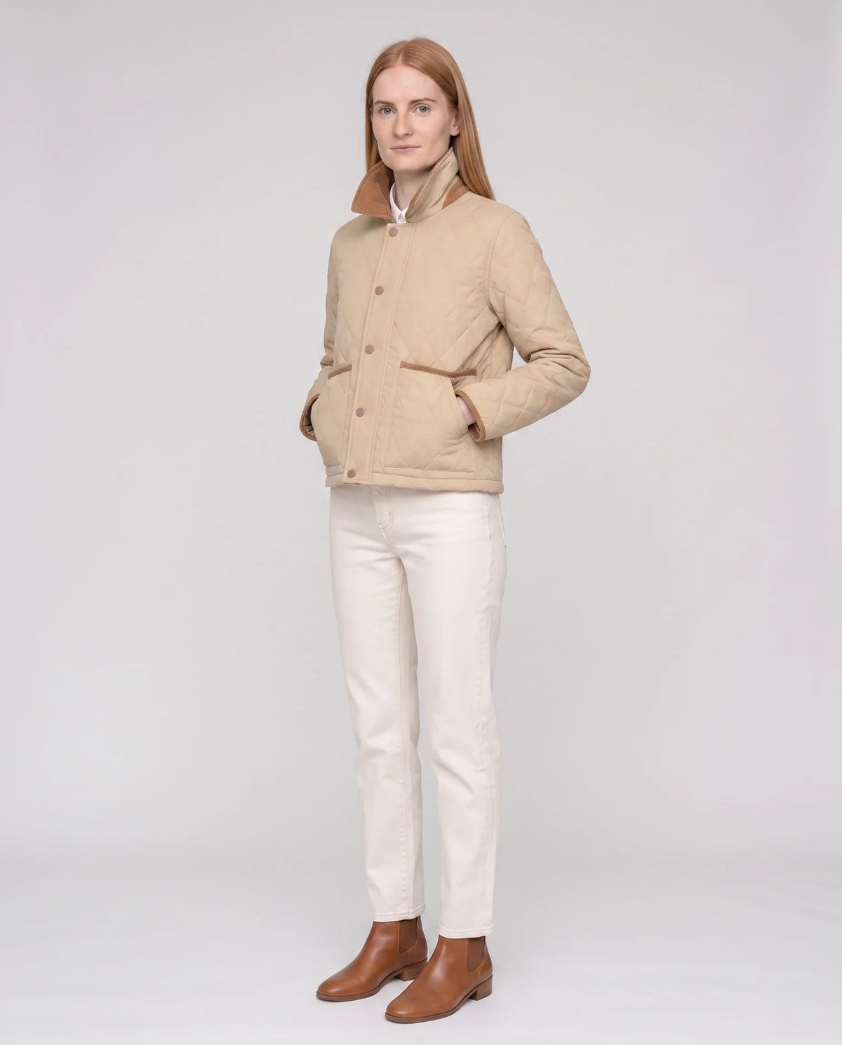 Veste matelassée courte à col velours côtelé