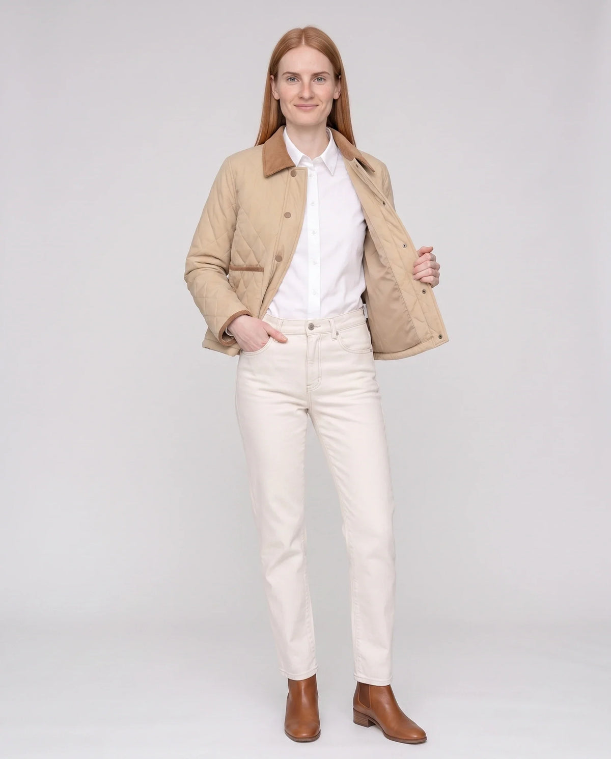 Veste matelassée courte à col velours côtelé