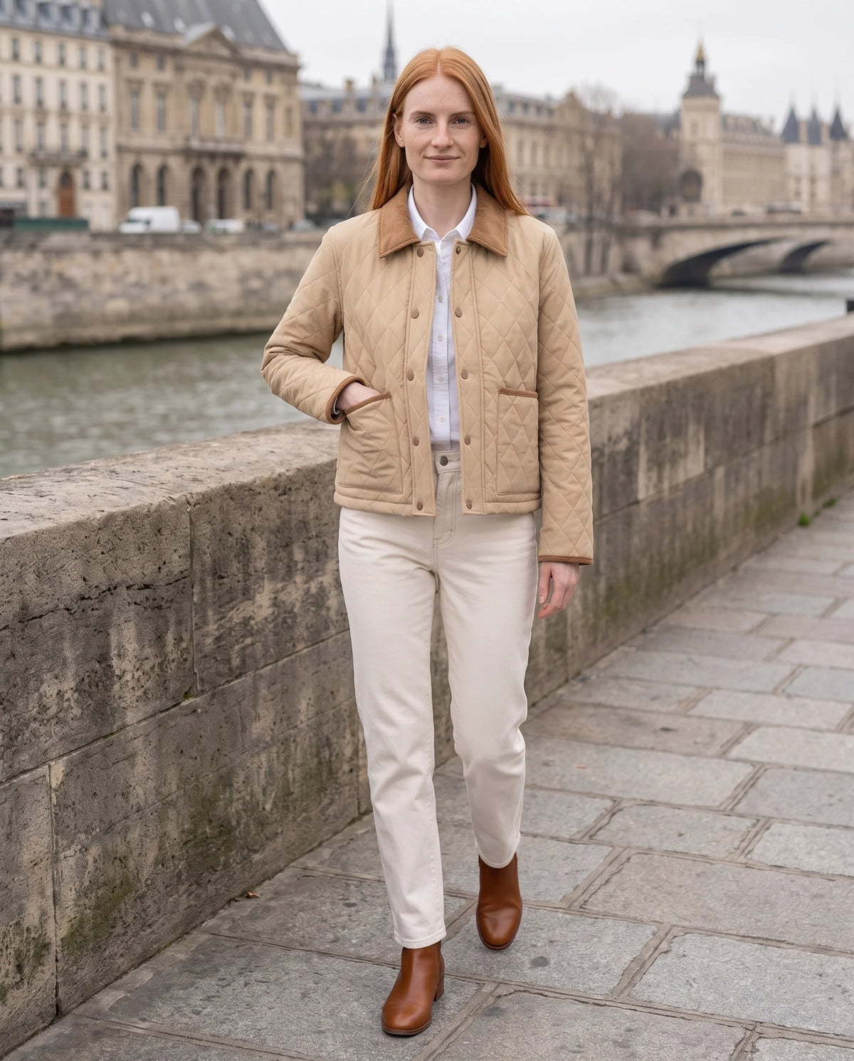 Veste matelassée courte à col velours côtelé