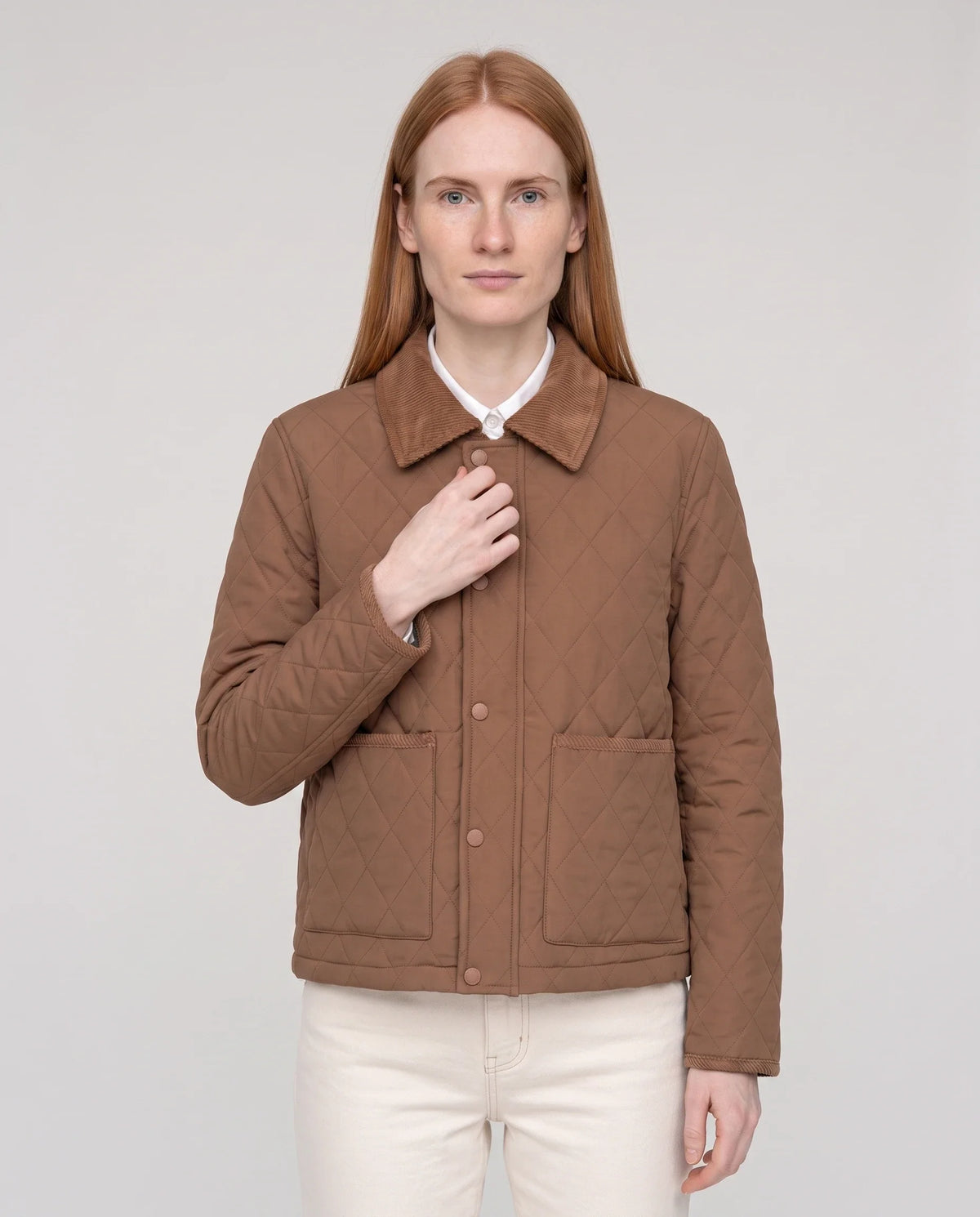 Veste matelassée courte à col velours côtelé