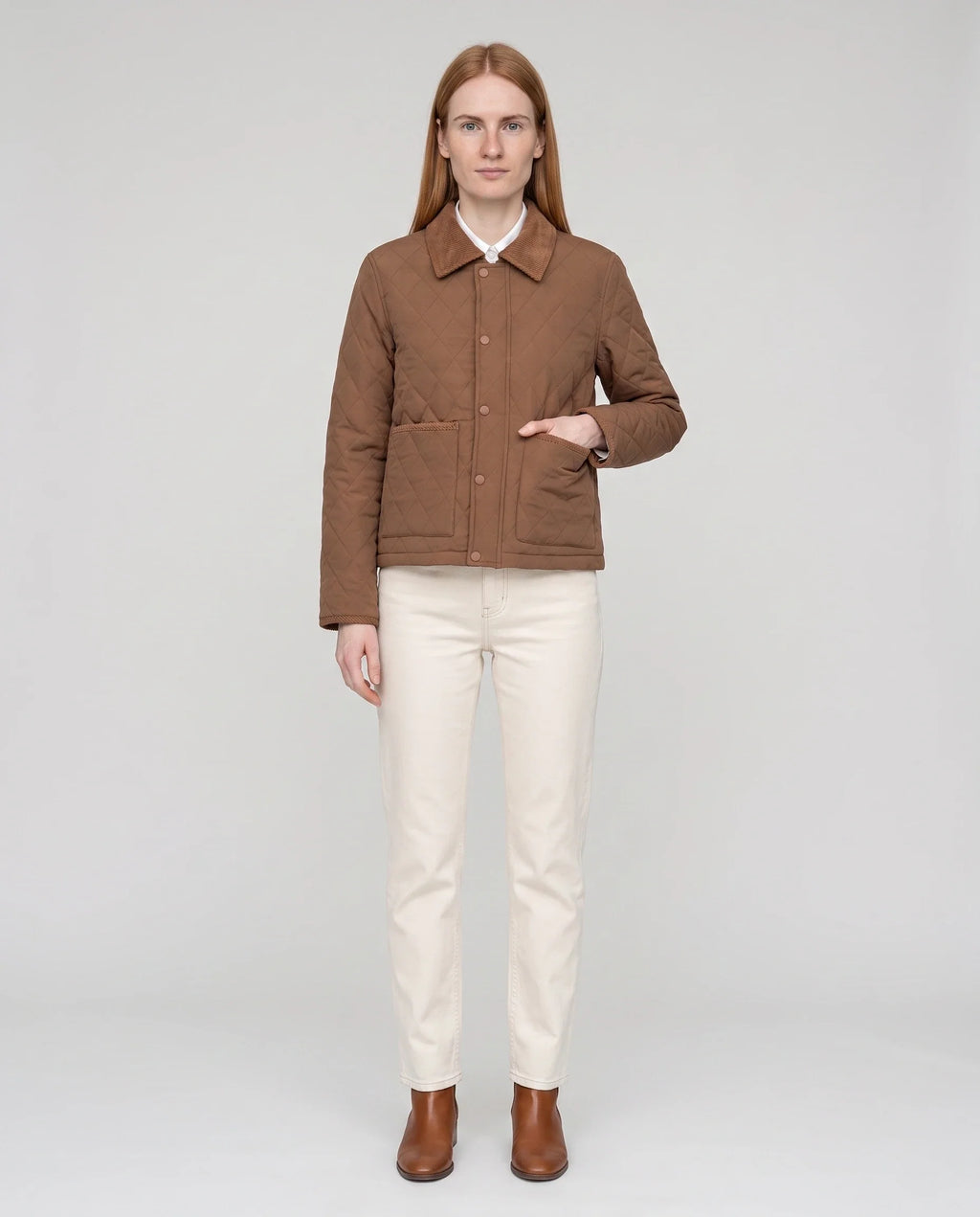 Veste matelassée courte à col velours côtelé
