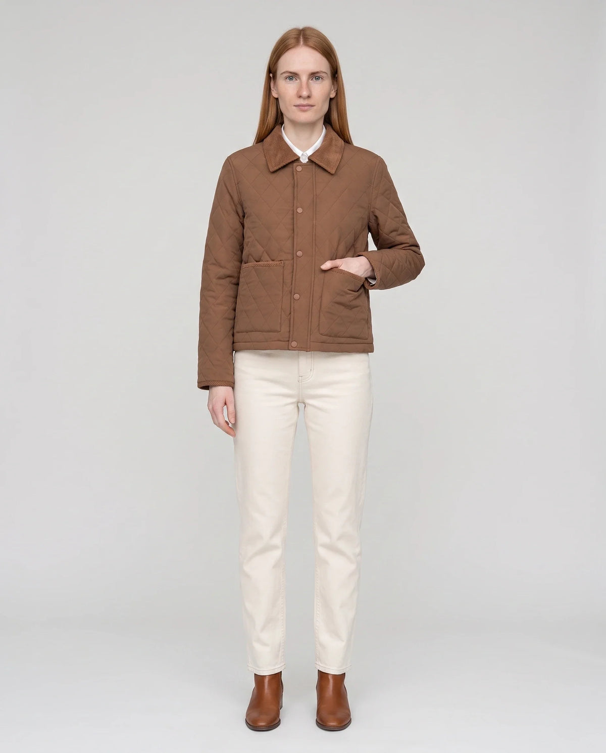 Veste matelassée courte à col velours côtelé