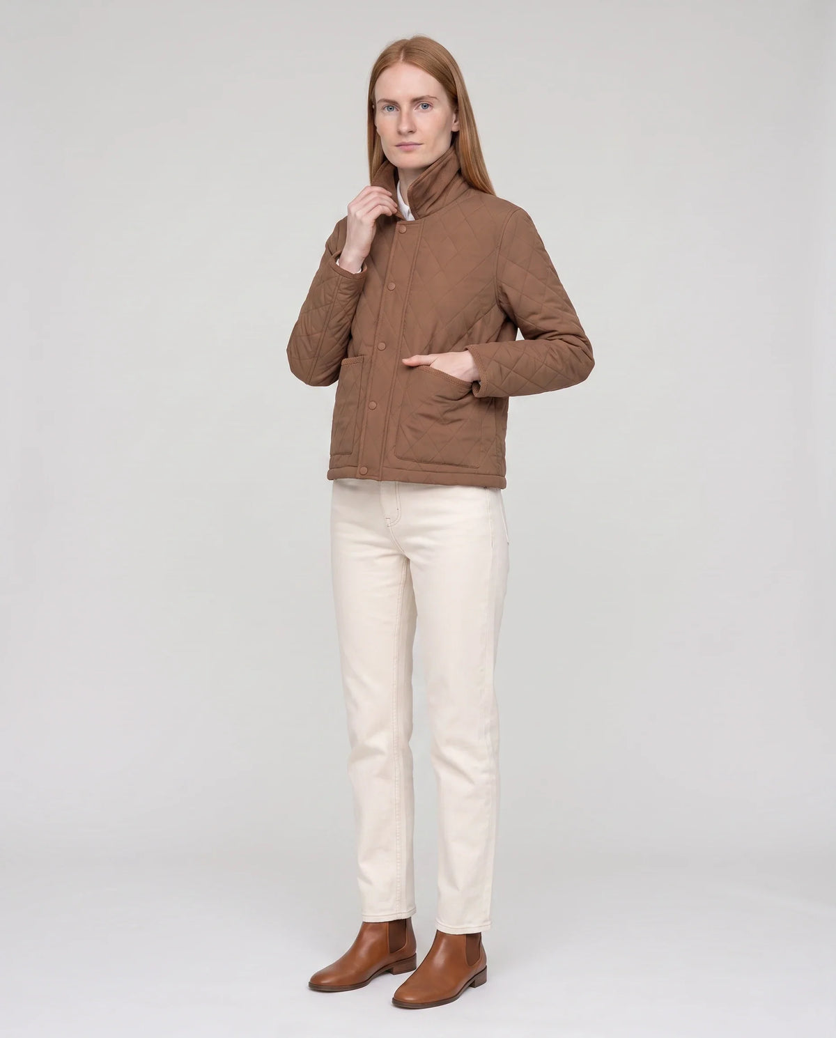 Veste matelassée courte à col velours côtelé