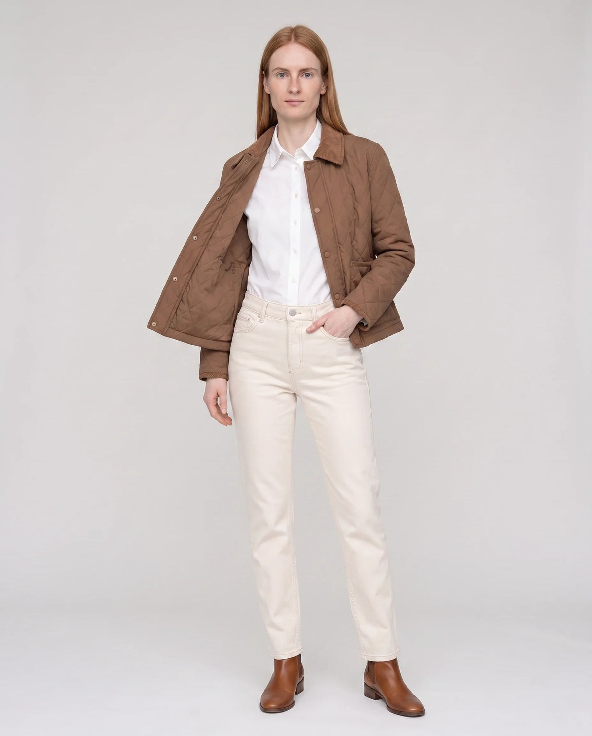 Veste matelassée courte à col velours côtelé