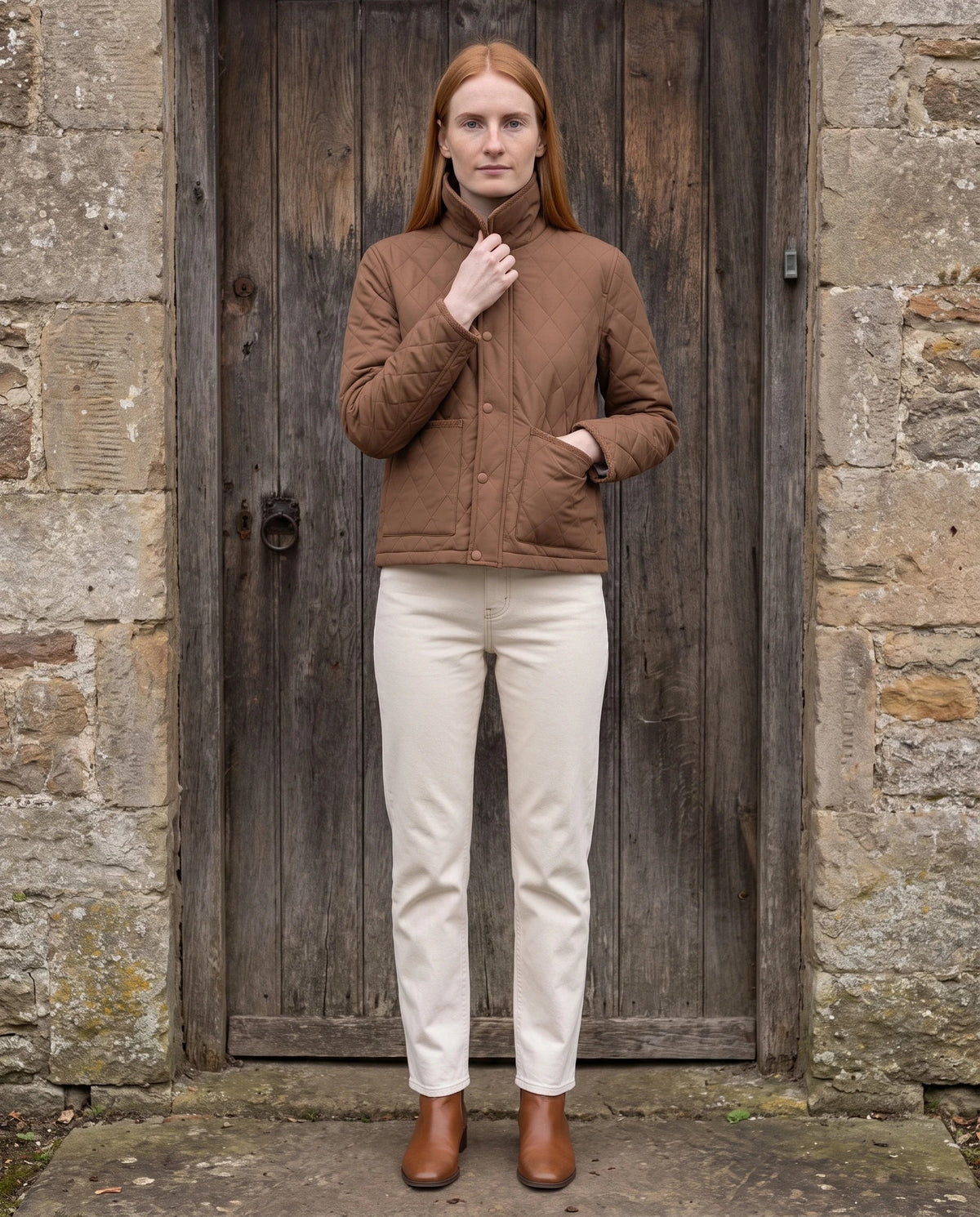 Veste matelassée courte à col velours côtelé