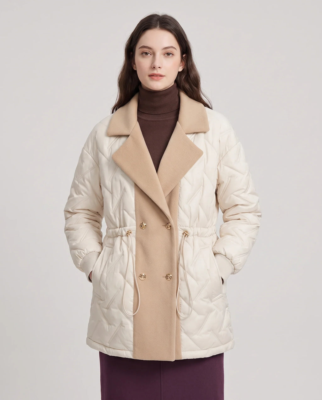 Veste matelassée mi-longue à grand col tailleur