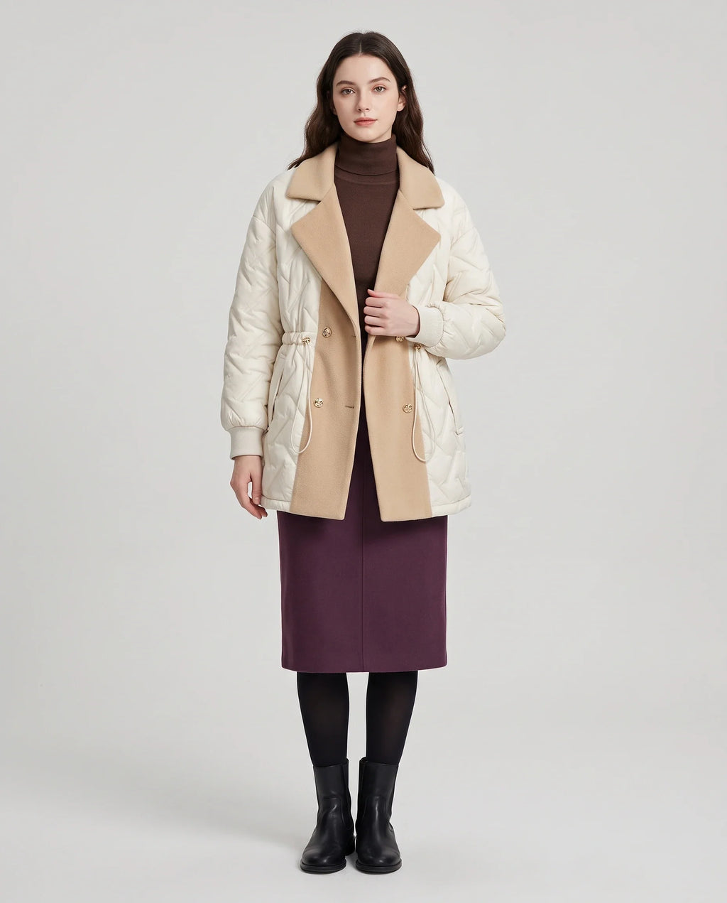Veste matelassée mi-longue à grand col tailleur