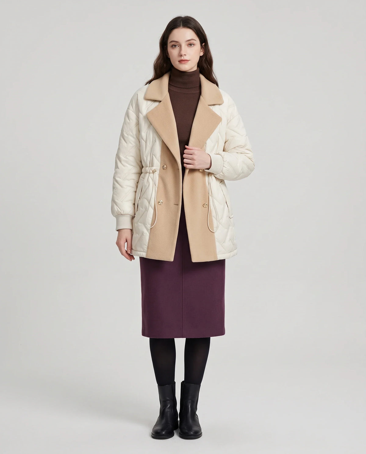 Veste matelassée mi-longue à grand col tailleur