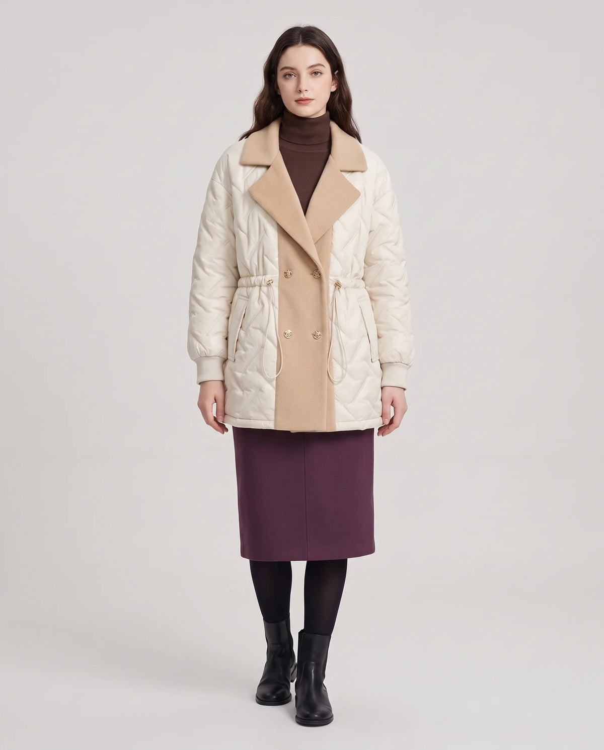 Veste matelassée mi-longue à grand col tailleur