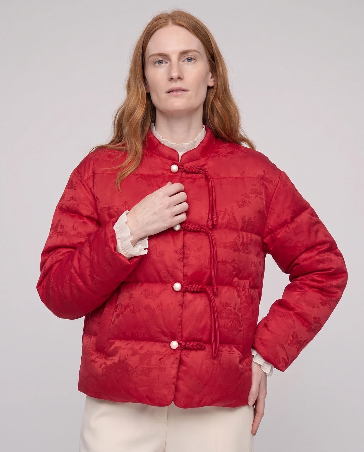 Veste matelassée jacquard à brandebourgs