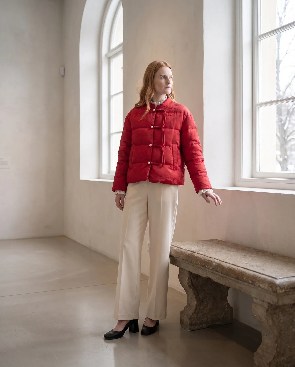 Veste matelassée jacquard à brandebourgs