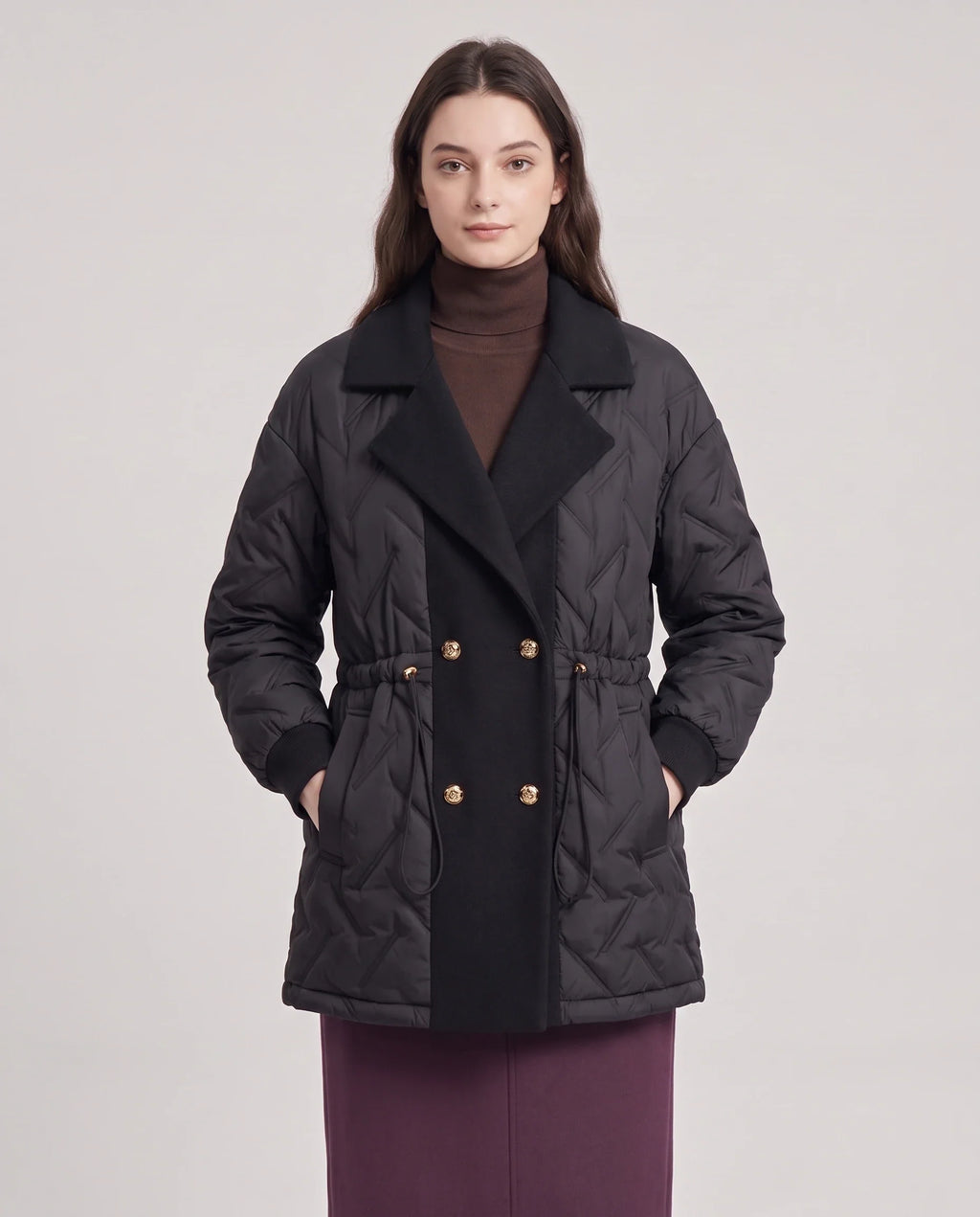 Veste matelassée mi-longue à grand col tailleur