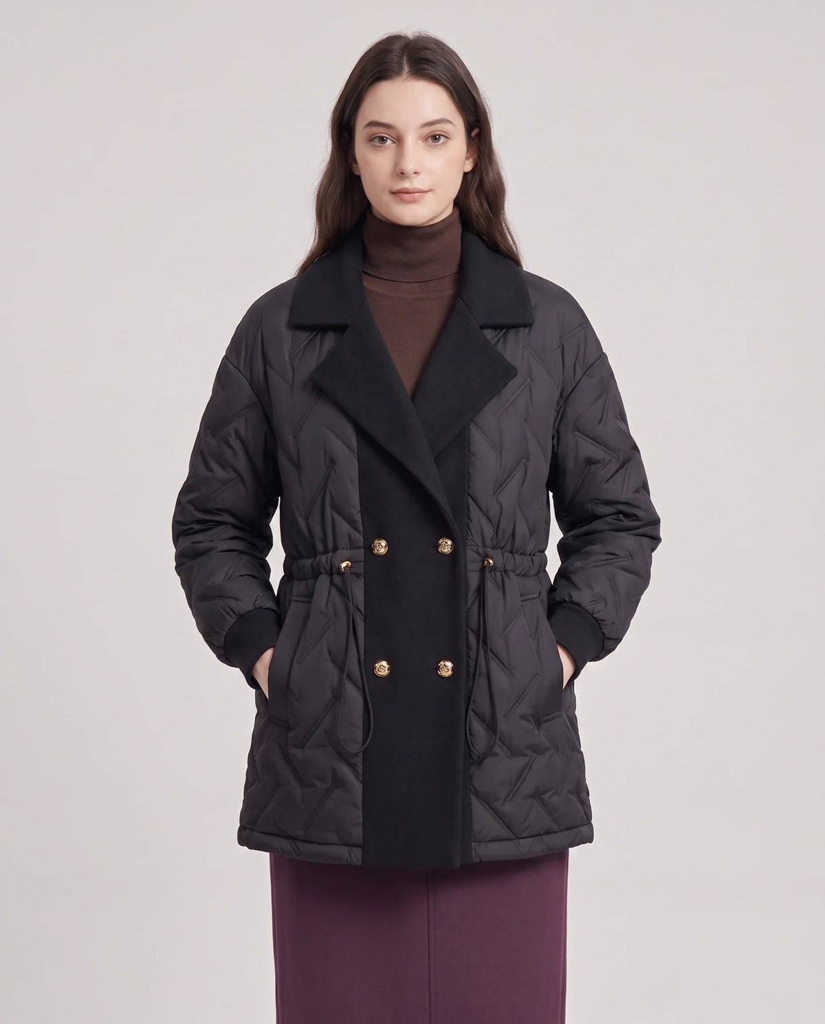 Veste matelassée mi-longue à grand col tailleur
