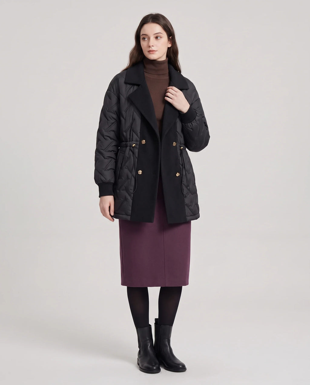 Veste matelassée mi-longue à grand col tailleur