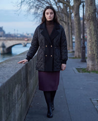 Veste matelassée mi-longue à grand col tailleur