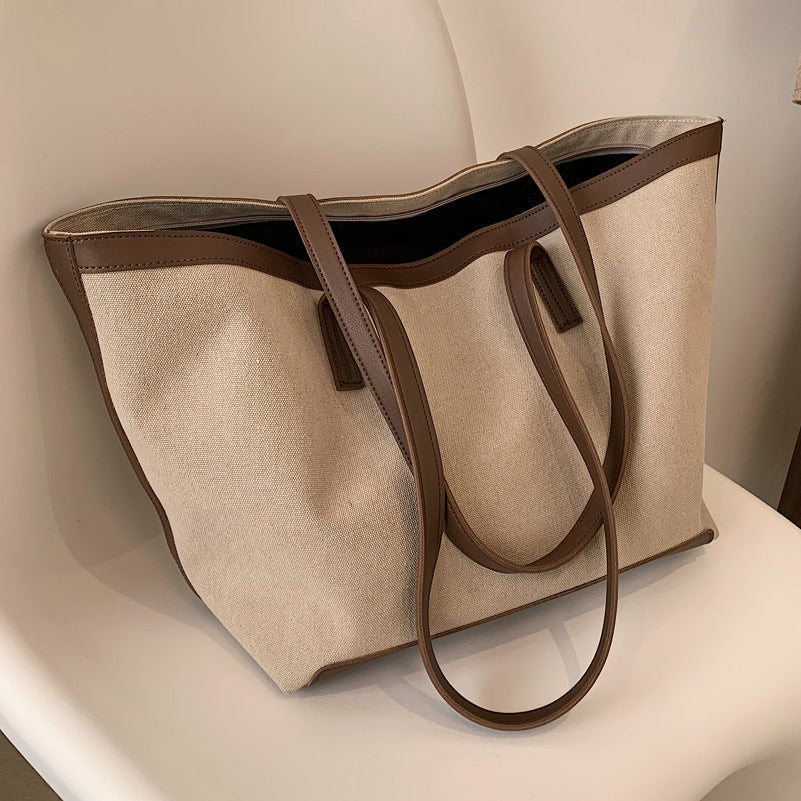 Grand sac cabas en toile bicolore zippé