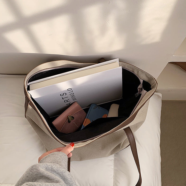 Grand sac cabas en toile bicolore zippé