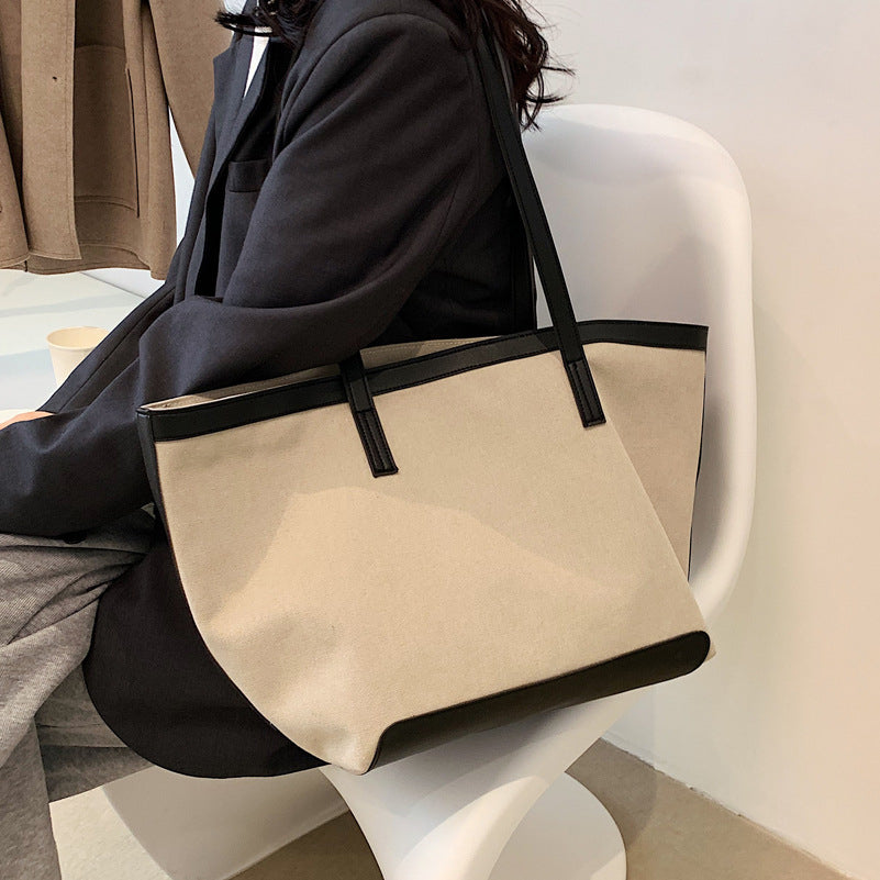 Grand sac cabas en toile bicolore zippé