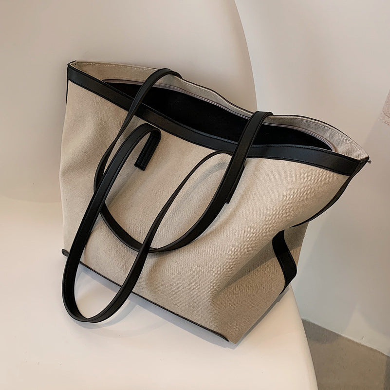 Grand sac cabas en toile bicolore zippé