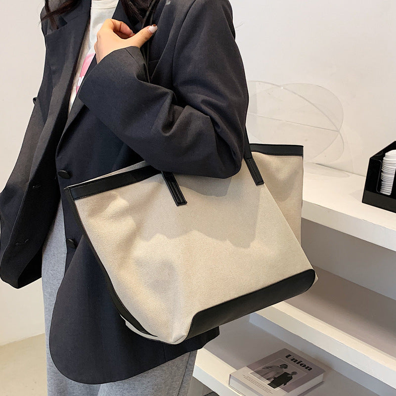 Grand sac cabas en toile bicolore zippé