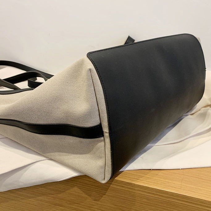 Grand sac cabas en toile bicolore zippé