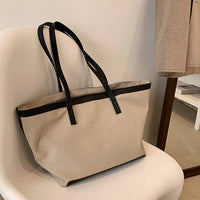 Grand sac cabas en toile bicolore zippé