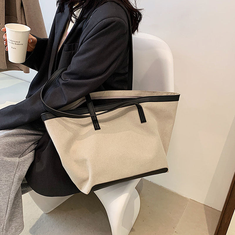 Grand sac cabas en toile bicolore zippé